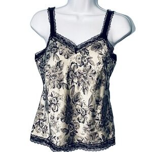Nine West Silk Satin Cami Top 2 Petite Y2K Floral Lace Whimsigoth Chemise Tank